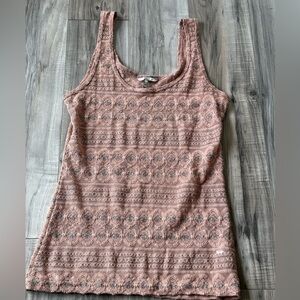 BKE Fitted Lace Tank Top See Thru Delicate Pattern in Pink and Gray Size M